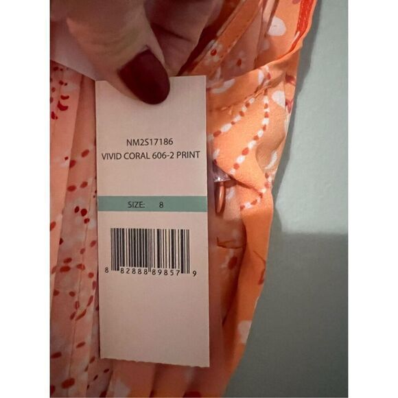 Nanette Lepore 8 Sleeveless Belted Shirt Dress Orange Patchwork Floral Chiffon - Picture 12 of 15